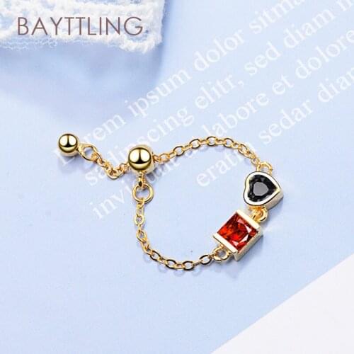BAYTTLING 925 Sterling Silver Gold/Silver Heart Chain Open Ring For Woman Fashion Jewelry Gift Ring