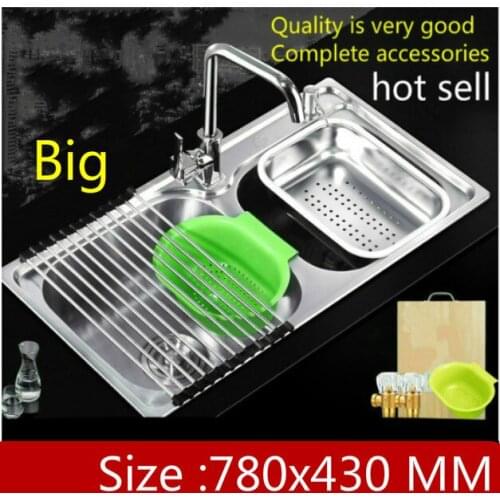 Free shipping Home wash vegetables common large kitchen double groove sink 304 stainless steel luxury 78x43 CM