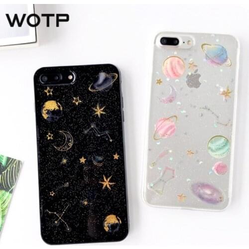 WOTP Fashion Space planet Glitter phone Cases For iphone X Soft Silicon Colorful Case For iPhone 7 6 6S 8 Plus Back Cover Fundas
