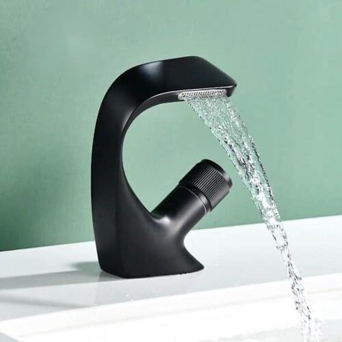 Black Faucet Bathroom Sink Faucets Hot Cold Water Mixer Crane Deck Mounted Single Hole Bath Tap Chrome Finished