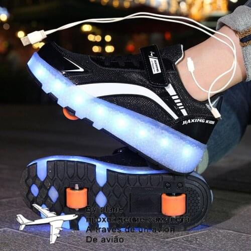 Roller Sneakers for Kids Boys Size 29-40 LED Light Up Shoes with Double Wheels USB Charging Skate Shoes for Children Boys Girls