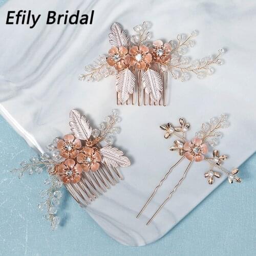 Efily 3pcs/set Crystal Bridal Wedding Hair Accessories Hair Combs Pins for Women Party Bride Headpiece Bridesmaid Gift Jewelry