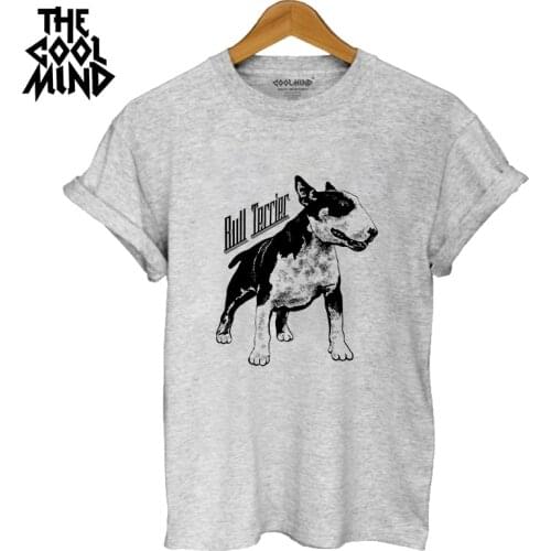 COOLMIND QI0118B 100% cotton bull terrier dog print women T shirt casual short sleeve female tshirt loose o-neck t-shirt tee