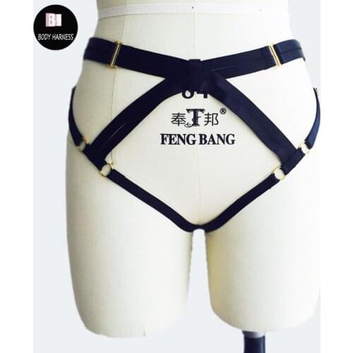 Harajuku Sexy Body Harness Brief With Garter Belts Elastic G-String Panties Harness Fetish Wear bondage lingerie