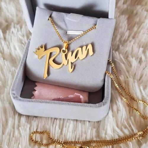 Personalized Crown and Name Custom Necklace For Women Jewelry Stainless Steel Chain Big Nameplate Necklace Collier Femme