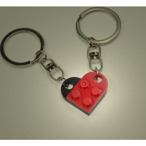 Delicate Cute 2pcs Love Heart Brick Keychain for Couples Friendship Women Men Girl Boy Elements Key Ring Birthday Jewelry Gift