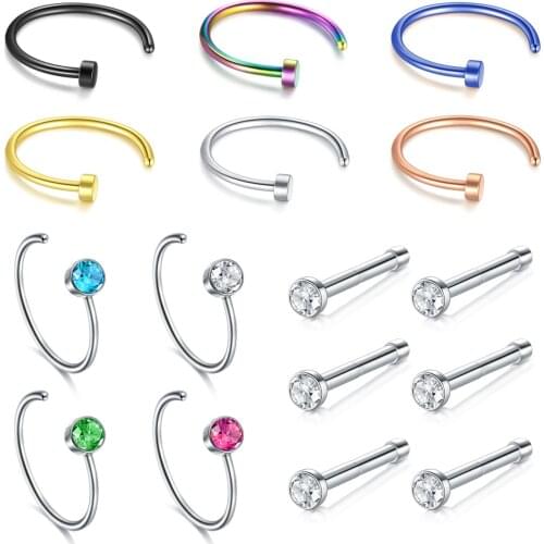 JFORYOU Nose Rings Hoop 18G 316L Surgical Steel Nose Stud Scre Nose Hoop Rings Piercing Jewelry