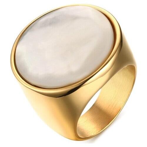 Hot Sale 25mm White Shell Round Gold Color Stainless Steel Rings