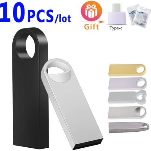 10pcs/lot Metal Usb Flash Drive 64GB 32GB 16GB 8GB 4GB Pen Drive Pendrive Waterproof Silver U Disk Memoria Cel Usb Stick Logo