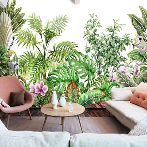 Custom Mural Wall Painting 3D Hand Painted Green Plants Flowers And Birds Wall Fresco Modern Bedroom Living Room Decor Wallpaper