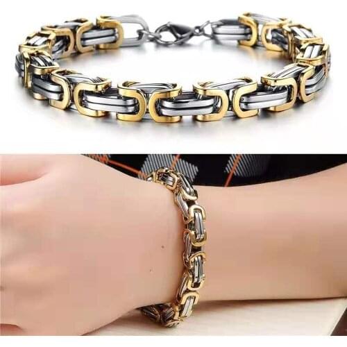 Stainless Steel Gold Men Hand Chain Bracelet Male Accessory Charm Strand Bracelet Hip Hop Rock Wristband Jewelry Wholesale