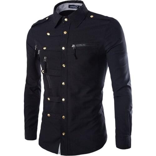 QNPQYX New Mens Shirt Fashion Long-sleeved Trendy Snap Button Slim Men Streetwear Shirts Zipper Decoration Casual Jacket