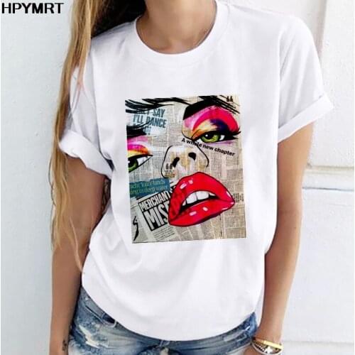 New summer tees aesthetic newspaper face T Shirt Women Print Harajuku Female T-shirt fashion Hipster white tops Tshirt Clothing