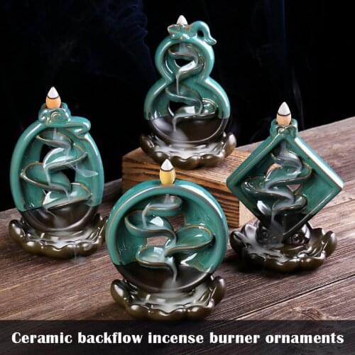 Backflow Incense Burners Waterfall Ceramic Incense Holder with 60 Backflow Incense Cones for Home Office Yoga Candlesticks