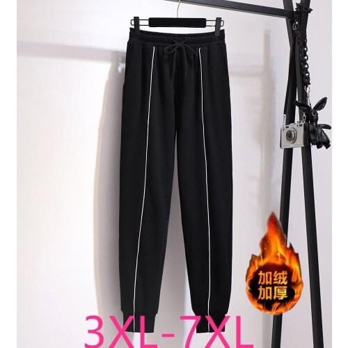 2020 autumn winter plus size sports pants for women large thick velvet wool casual loose keep warm long trousers 4XL 5XL 6XL 7XL