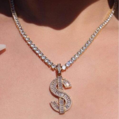 Hip Hop Rap Gold Color 5A CZ US Dollar Pendant Necklace Chain Accessories Jewelry Money for Women/Men Bling Jewelry Wholesale