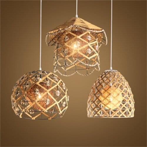 ZC-ECC Southeast Asian style bamboo lighting restaurant bar lighting creative rattan woven ball chandelier Free Shipping