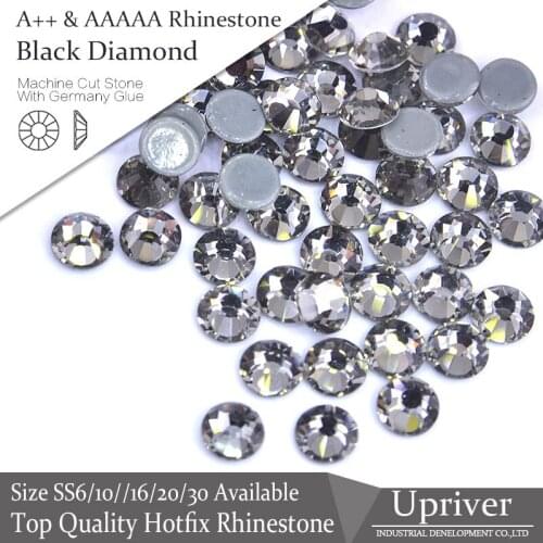 Upriver A++ 1440pcs/288PCS Attractive Shiny Glass Flatback Black Diamond SS6-SS30 Hotfix Rhinestone For Clothing Accessories