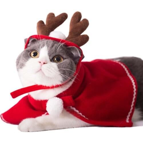 Pet Dog Cat Costume Christmas Antlers Hat Cloak Halloween Disguise Clothes For Cats Small Dogs New Year Suit Funny Pet Accessory