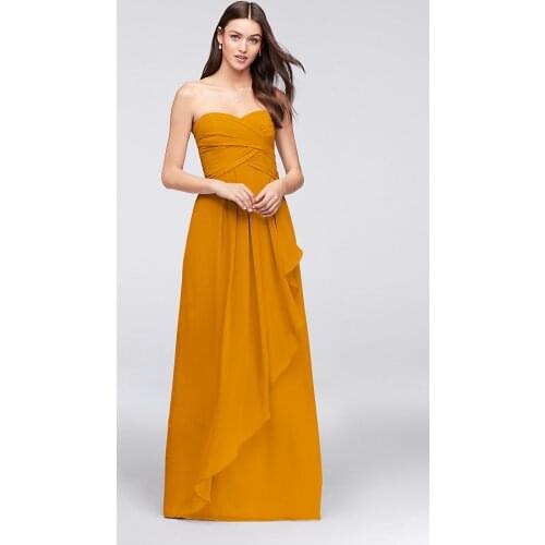 Tailor shop custom made Strapless Crinkle Chiffon Dress with Cascade Skirt marigold dusty blue steal blue color bridesmaid dress