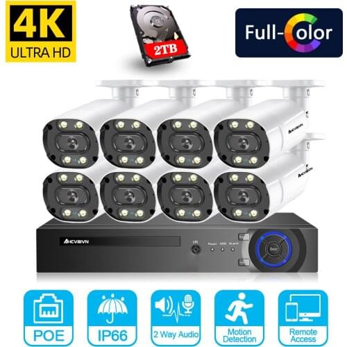 Two way Audio CCTV Monitoring Camera Security System Kit 8CH 8MP NVR Outdoor Waterproof Video Surveillance POE IP Cameras System