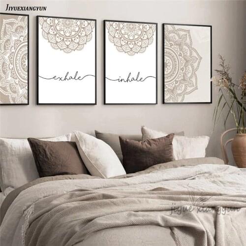 Bohemia Mandala Floral Beige Wall Art Print Poster Picture Canvas Painting Living Room Home Interior Yoga Room Decor