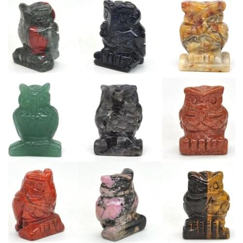 1.5" Owl Statue Natural Gemstone Room Decoration Healing Crystal Animals Figurines Reiki Carved Stones Wholesale