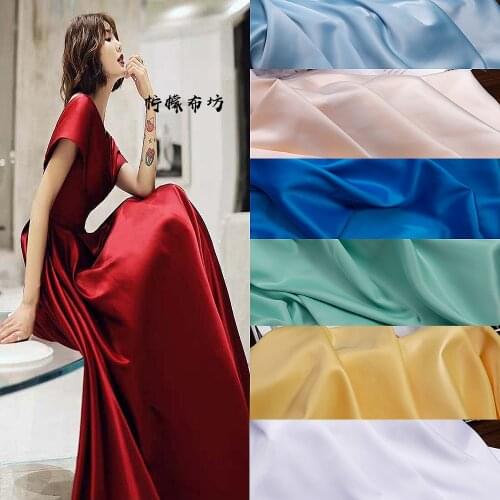 Acetic Satin Silky Fabric Chuishun for Cheongsam Dress Pajama Skirt Designer Fabrics Silk Blue Sequin Brocade Sewing Polyester