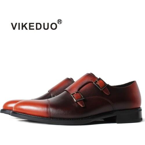 VIKEDUO 2020 New Patina Monk Strap Mans Footwear Bespoke Hand-Made Dress Shoes For Men Wedding Round Toe Male Shoe Zapato Hombre