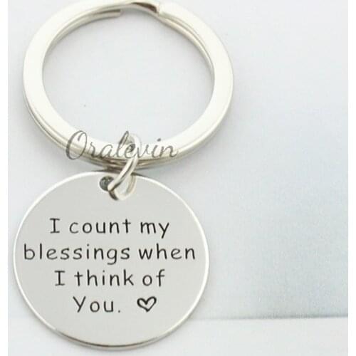 I COUNT MY BLESSINGS WHEN I THINK OF YOU Hand Stamped Charms Keychain Gift Jewelry for friend 22MM #LN2460K