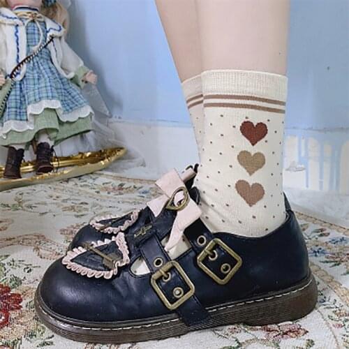 Women Japanese Lolita Sock White Black 100% Cotton Heart Jk Uniform Socks Maid Tube Stockings Cosplay Accessories Fresh