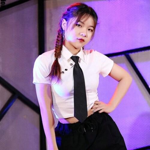 Hip Hop Dance Costume Women White Short Sleeve Shirt Street Dancing Clothes Modern Outfit Jazz Dancer Performance Wear DT2229