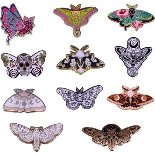Celestial moon moth badge beautiful animal insect brooch sugar skull pin Gothic decor