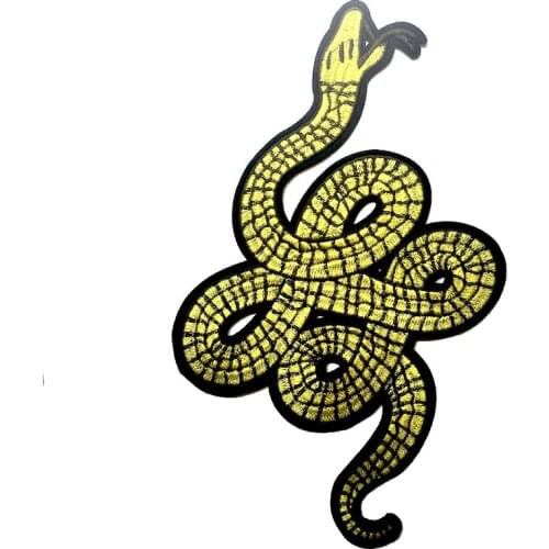 1Pcs Large Cool Yellow Snake Iron on Patches for Clothing Fashion T Shirt Coat Embroidered Applique Patches LSHB919