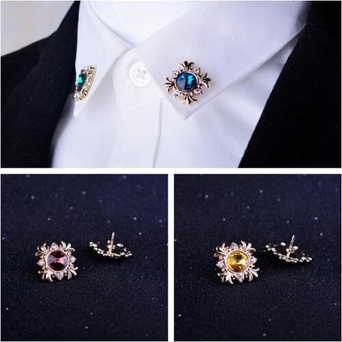 2pcs Fashion Crystal Cross Brooch Pin Rhinestone Shirt Collar Pins and Brooches Luxulry Jewelry Gifts for Women Men Accessories