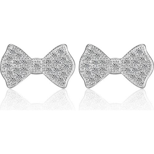 2020 Fashion Romantic Style Bow Tie Design Gold Silver CZ Stud Earrings For Women Birthday Party Jewelry Gift