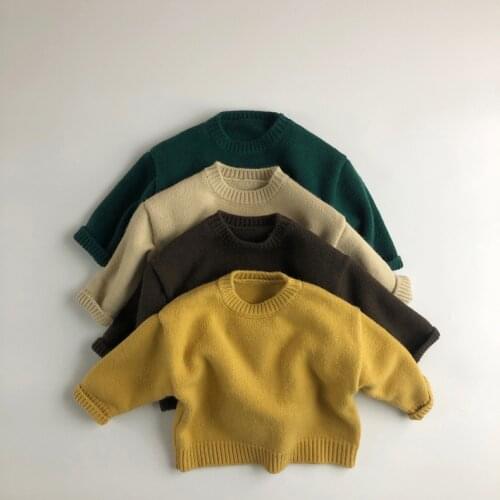 2021 Winter Baby Boys Girls Pullover Sweater Thicken Round Neck Children Knitted Sweater Long Sleeve Casual Kids Clothes Sweater