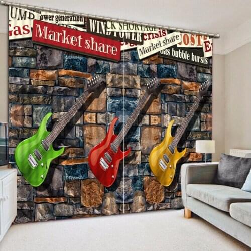 3D Curtain Decoration Window Curtain Fashion Design Brick Wall Guitar Curtains Living Room Custom Photo Printing Curtains For