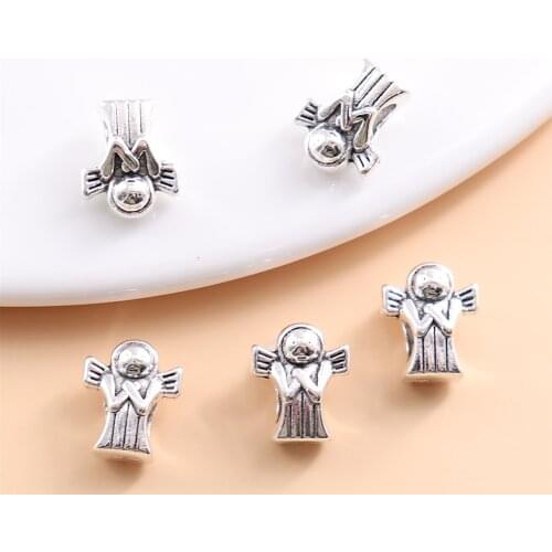 Vintage Angel Big Hole Beads Fit Pandora Charms Diy European Bracelets Jewelry Making 40pcs/lot