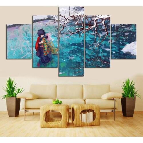 Swordsman Anime 5 Piece Canvas Wall Arts Demon Slayer Snow Lake Tomioka Giyuu Comics Poster Living Room Home Decoration Bedroom