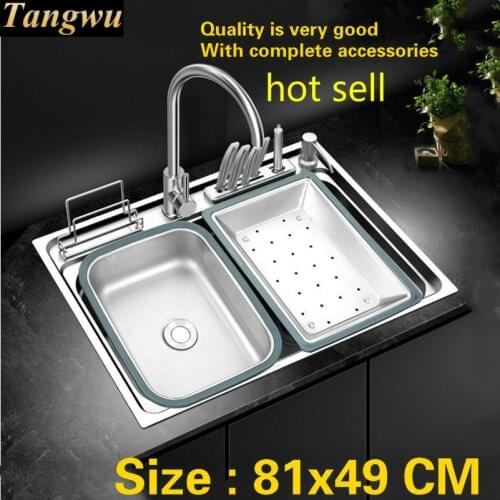 Free shipping Household luxury large kitchen single trough sink the slide high quality 304 stainless steel hot sell 810x490 MM