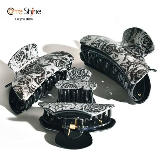 Glitter Acrylic Black and White Flower Hair Claw Clips for Women Hair Accessories Vintage Girls Small Large Claws Set Hair Crab