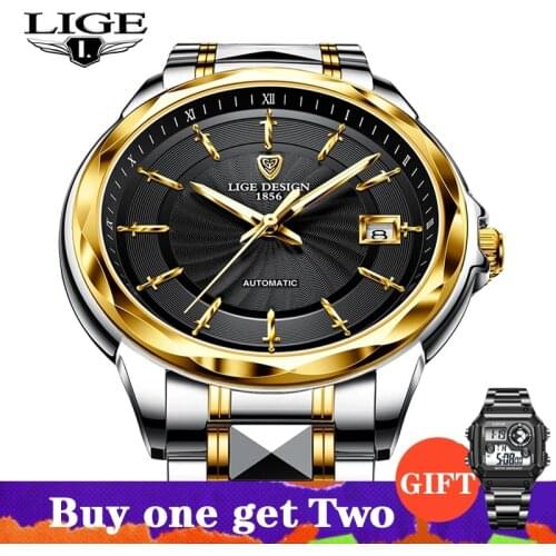 LIGE Mens Automatic Mechanical Watches Luxury Brand Business Tungsten Steel Waterproof WristWatch Men Fashion Clock reloj hombre