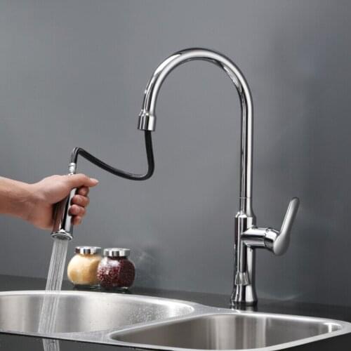 Chrome clour pull out kitchen spray faucet mixer tap New Single hole