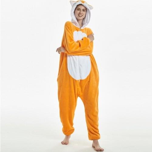 Women Men Kigurumi Fox Long Sleeve Hooded Onesie Cute Animal Homewear Onesies For Adults Warm Flannel Overall animal pajamas