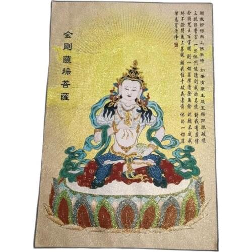 China old Tibet silk Thang ka like hanging painting fengshui Vajra Bodhisattva God statue portrait