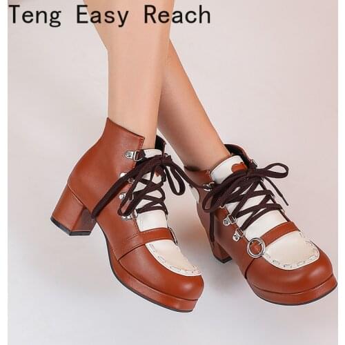 Classic Platform Ankle Boots Lovely Sweet Bow Ankle Boots Women Shoes Shoelace Platform Lolita Shoes Woman Plus Size 34- 46