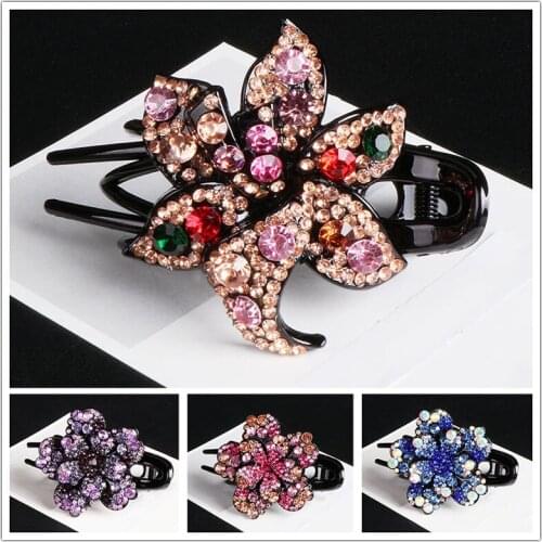Korean Rhinestone Flower Duckbill Hair Claws Vintage Hair Clips Hair Accessories For Women Shinning Hairpin Ponytail Headwear