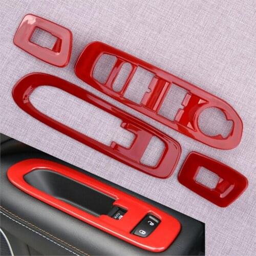 CITALL 4Pcs Door Window Lift Switch Cover Panel Trim Fit for Jeep Compass 2017 2018 2019 2020 ABS Red