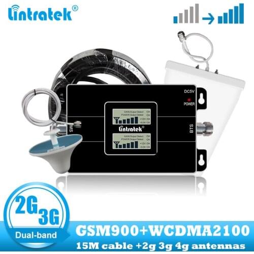 Lintratek 2G GSM 900 3G 2100 Cell phone dual band Signal booster Cellular repeater WCDMA UMTS internet communication amplifier